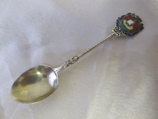 Antique Silver Comm ' Enamel Spoon Cowes - Birm ' 1909 P photo