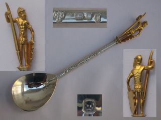 Quality English Sterling Silver Gold Gilt Alexander The Great Terminal,  Spoon photo