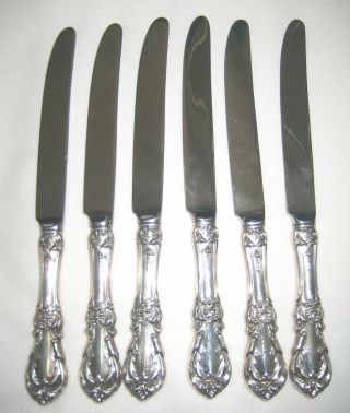 6 Reed And Barton Luncheon Knives “burgundy” Pattern With Sterling Silver photo