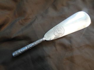 Chinese Shoe Horn Sterling Silver Dragon Crest Circa 1880 photo