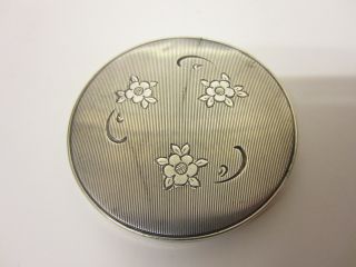 Vintage Solid Silver Compact With Engine Turned & Chased Flower Design photo