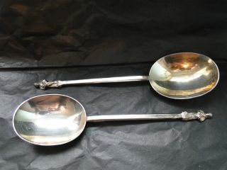 Antique Pair Of Apostle Serving Spoon Made In Sterling Silver London 1883 photo