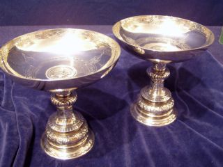 Pair Sterling Silver Footed Compotes Marked For Gorham photo