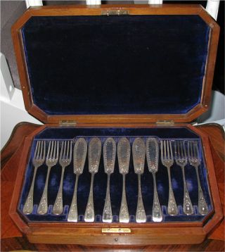 Sterling Silver Fish Service For 12,  Cased,  Heming & Co 1913,  Box 24 Pieces photo