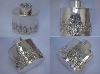 Edwardian 1909 English Sterling Silver Picture Side Tea Caddy,  Chester. photo