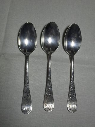 3 Solid Sterling Teaspoons Wendell Mfg Co.  Hand Engraved 1895 - Not Scrap photo