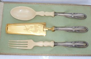 Antique Art Nouveau French Silver 3 Piece Cutlery Serving Set Boxed photo