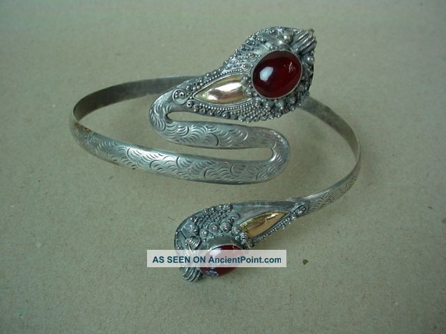 Sterling Silver & Gold 1920s Double Cobra Upper Arm Bracelet - Rare Other photo