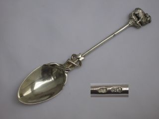Fine Quality English Sterling Silver Edwardian Ram Finial Spoon, photo