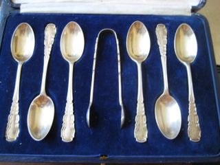 British Silver Demi Spoons Tongs Set Hallmarked 1923 photo