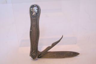 19th Century Coin Silver Folding Knife Beautifully Decorated Engraved photo