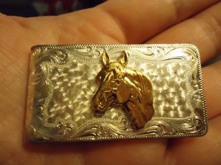 Handmade Silver Moneyclip W/14 Kt Raised Gold One Of A Kind Gorgeous Rare photo