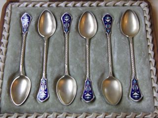 Box 6 David - Andersen Norway Gilt Silver Enamel Spoons 1893 photo