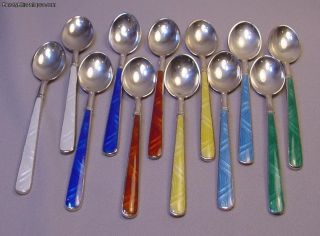 12 Codan Mexico Sterling Silver Enamel Dessert Spoons photo