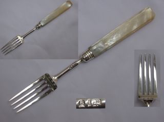 King George Iii Antique Sterling Silver/mother Of Pearl Pastry Fork 1795. photo
