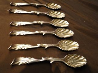 Set Of 6 Cast & Chased Geo Ii Tea Spoon - C.  1750 Sterling Unmarked - photo