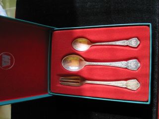 Sterling Silver Fraget Henneberg Hefra,  Fork And Two Spoons In Box.  Weight 76gr. photo