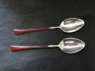2 Coffee Spoon Red Enamel And Sterling Silver Birmingham 1963 photo