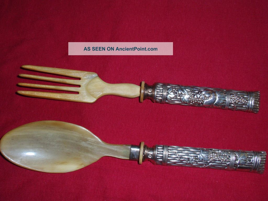 Rare Aesthetic Trompe - L ' - Oeil Austrian Empire Figural Sterling Silver Salad Set Other photo