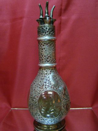Gorgeous Chinese Antique Sterling Silver 4 Chamber Decanter 19th Century photo
