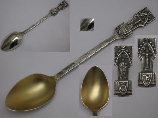English Sterling Silver Gothic Terminal,  Gold Gilt Bowled Spoon.  Bir,  Date 1919 photo