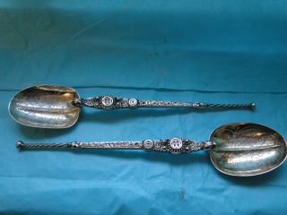 Pair Coronation Spoon Made By Elkington In Birmingham 1901 photo