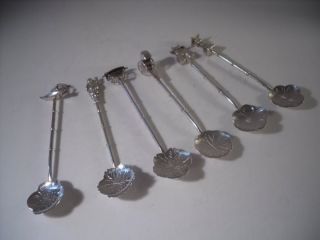 A Set Of Six Japanese Sterling Silver Figural Spoons : Japan C1920 photo