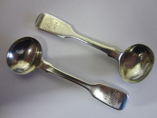 Pair Of Victorian Solid Silver Fiddle Pattern Mustard Spoons - London 1873 photo