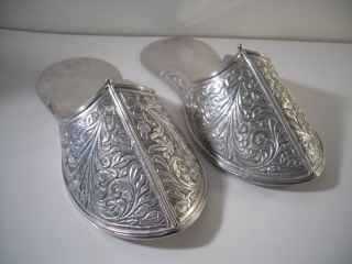 An Unusual Pair Of Full Length Middle Eastern Silver Slippers : C1900 photo