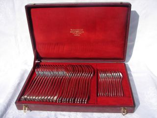 19th Rare French Sterling Silver Flatware Set 36 Pcs By Odiot Period 1880 In Box photo