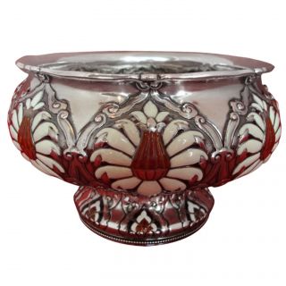 Art Nouveau Sterling Silver Bowl Enameled Circa 1890 ' S Finely Detailed Deco photo