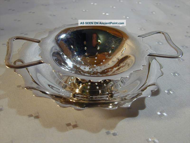 Solid Sterling Silver Tea Strainer & Stand Dated 1943 Other photo