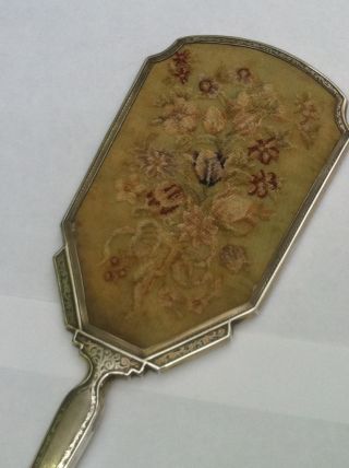 Vintage Sterling Solid Silver Tapestry Backed Hand Mirror H/m 1938 - photo