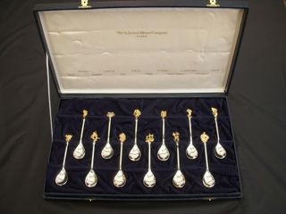 Vintage Solid Sterling Silver Gilt Limited Edition Astrological Spoons In Box photo