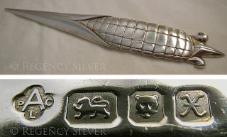 Very Rare 130.  2g Asprey & Co Solid Sterling Silver Corn Letter Opener Heavy photo