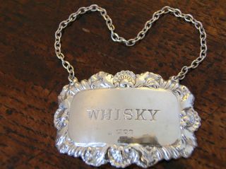 Vintage Solid Silver Hallmarked ' Whisky ' Decanter Label - 1975 photo