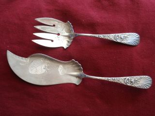 Gorgeous Scarce Aesthetic Whiting Palm Sterling Silver Fish Serving Set No Mono photo