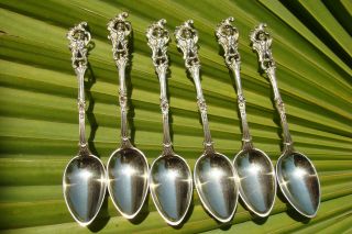 1900 Antique 800 Silver Set Of 6 Coffee Or Tea Spoons Cherubs Design One Of Kind photo