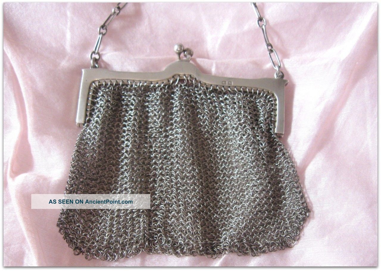 Antique Hallmarked Silver Mesh Chain Purse With Chain Handle,  Birmigham 1911 Other photo