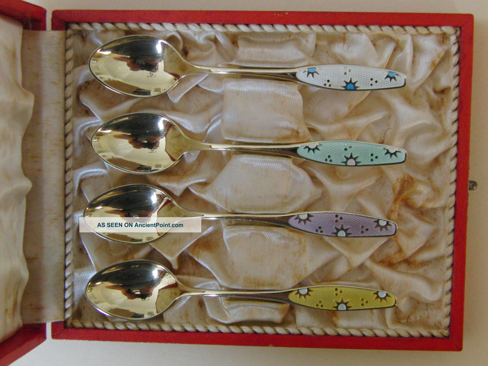 Set 4 Frigast Denmark Danish Gilded Sterling Silver Enamel Spoons Other photo