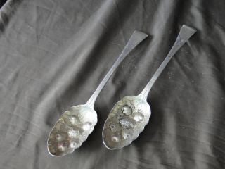 Georg Adams Pr Berry/fruits Serving Spoons Victorian Sterling Silver Dated 1869 photo