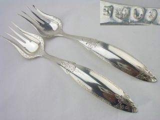 Dutch Silver Serving Forks 1885 Feather Style Terminals - Greek Key Detail photo