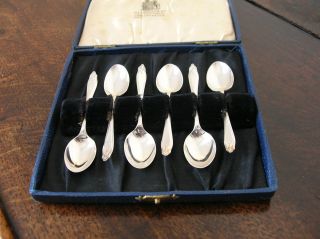 Cased Set Of 6 Hallmarked Solid Silver Demi Tasse Spoons - 1935 photo
