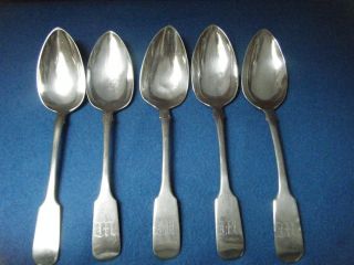5 Imperial Russian 84 Silver Fiddle Pattern Table Serving Spoons Moscow 1862 photo