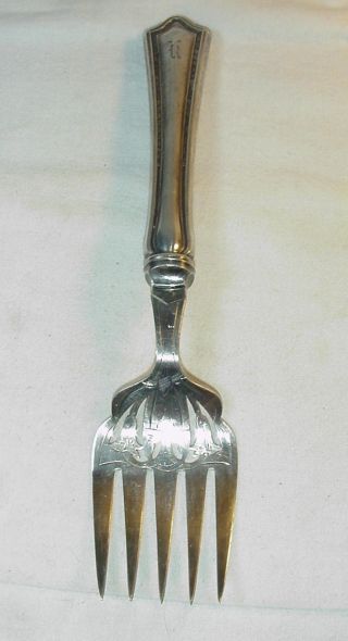 Old Sterling Silver Mfg Co.  Made In Germany Meat Fork Etchings On Top 118 Grams photo