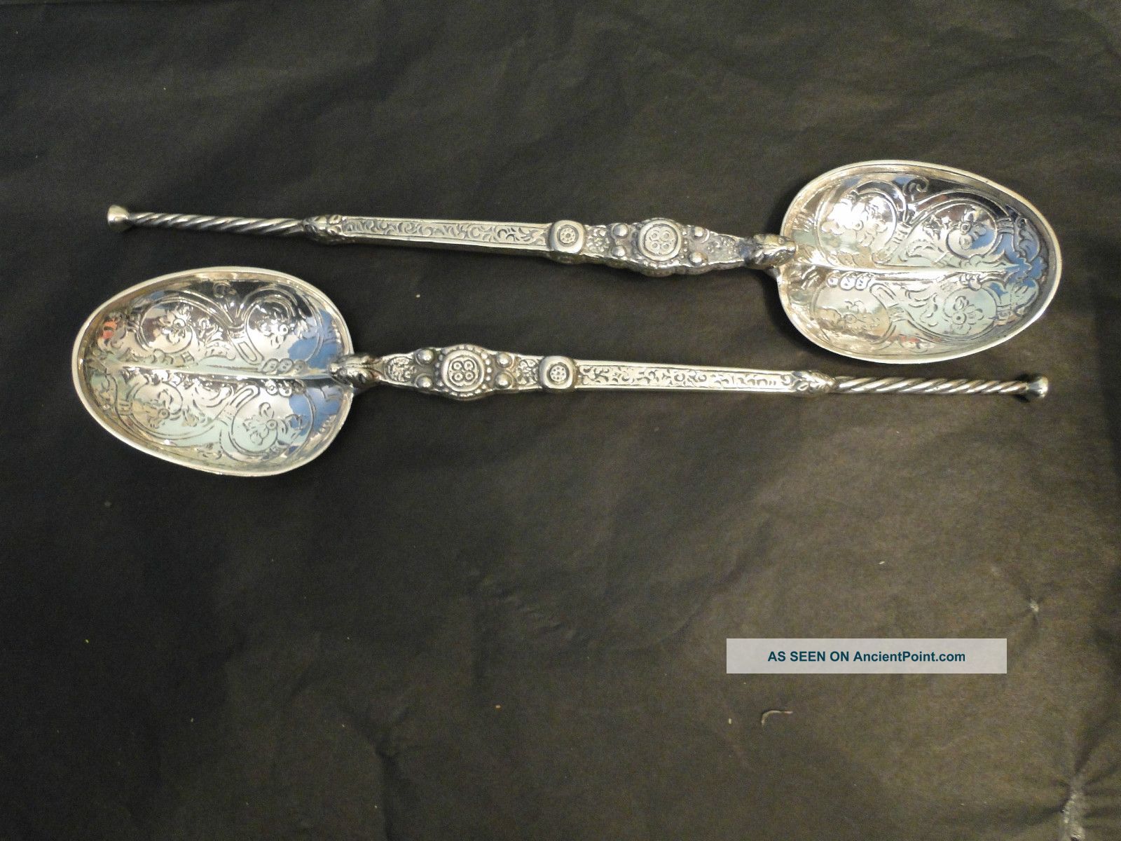 Pair Coronation Spoon Sterling Silver Salad Servers London 1904 Elkington Other photo