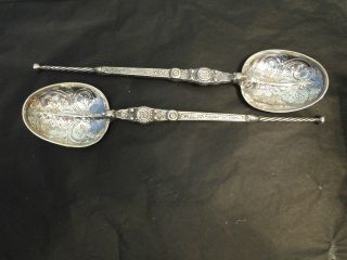 Pair Coronation Spoon Sterling Silver Salad Servers London 1904 Elkington photo