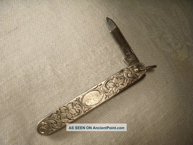 Lovely Antique Etched Sterling Silver Nail File Pocket Knife Other photo