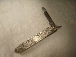 Lovely Antique Etched Sterling Silver Nail File Pocket Knife photo