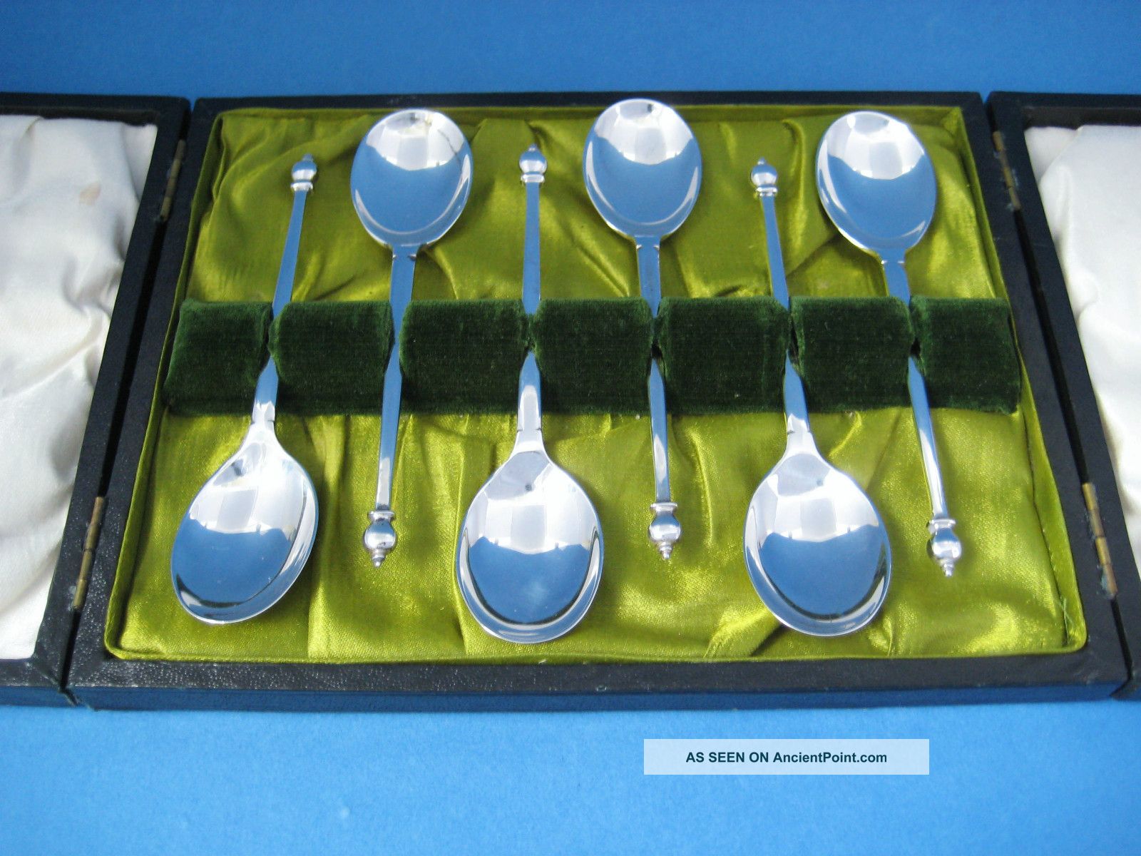 6 Pretty Solid Silver Ball Finial Teaspoons 1921 Gatefold Case & Unpersonalised Other photo